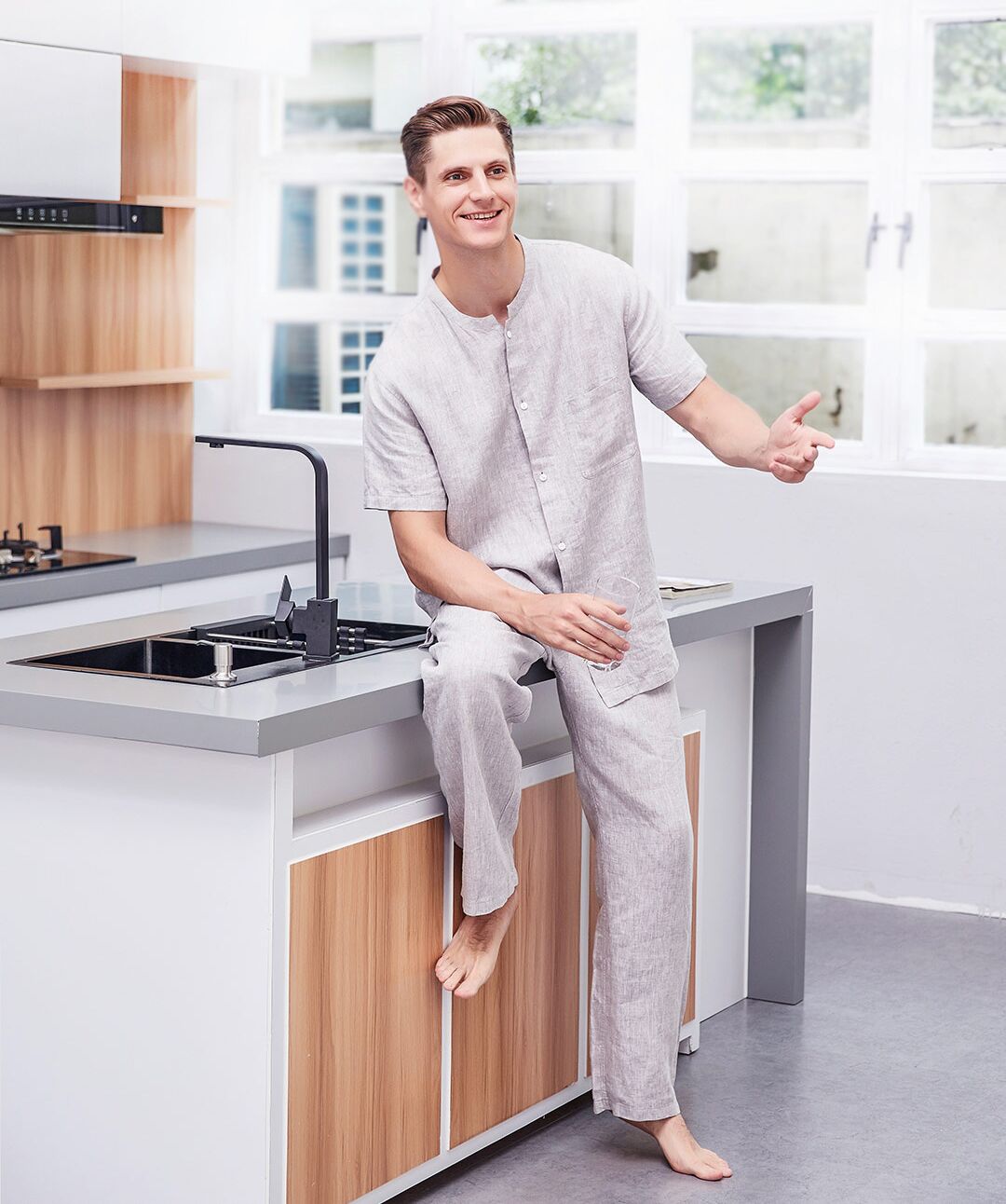 Мужской домашний костюм из льна Сяоми Comoliving Linen Mens Home Service Suit