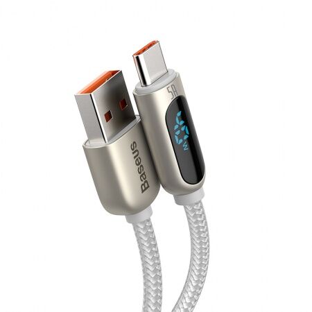 Кабель USB BASEUS Display Fast Charging, USB - Type-C, 5A, 2 м, белый - 5
