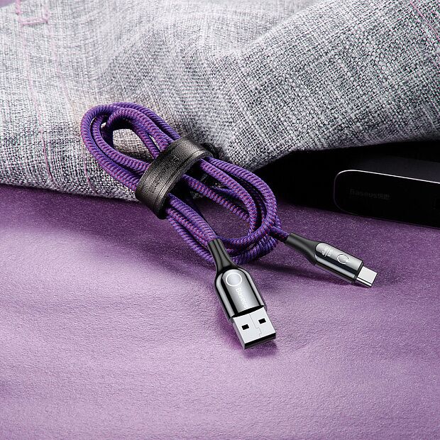 Кабель Baseus C-Shaped Intelligent Power-Off Cable USB For Type-C 3A 1m CATCD-05 (Purple) - 4