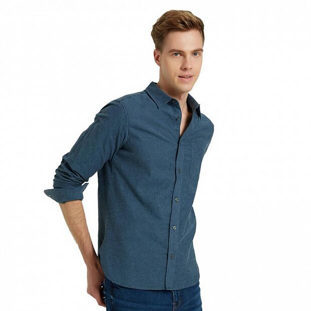 Рубашка 10:07 Classic Solid Color Flannel Cotton Casual Shirt (Dark-Blue/Темно-Синий) : характеристики и инструкции 