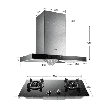 Вытяжка и газовая плита Robam Boss T-Type Smoke Stove Set 67X2H+32B0 (Silver/Серебристый) - 3
