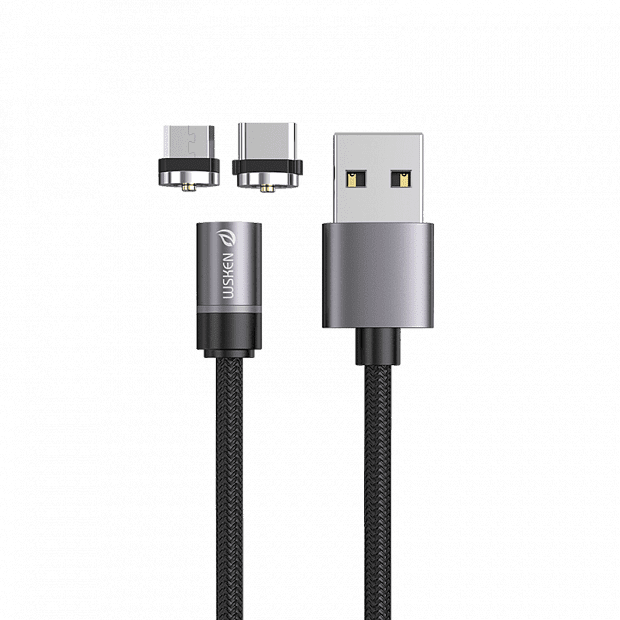 Кабель WSKEN Round Light Magnetic Charging Cable Type-C & Micro-USB Double Head 1.2m (Black) 